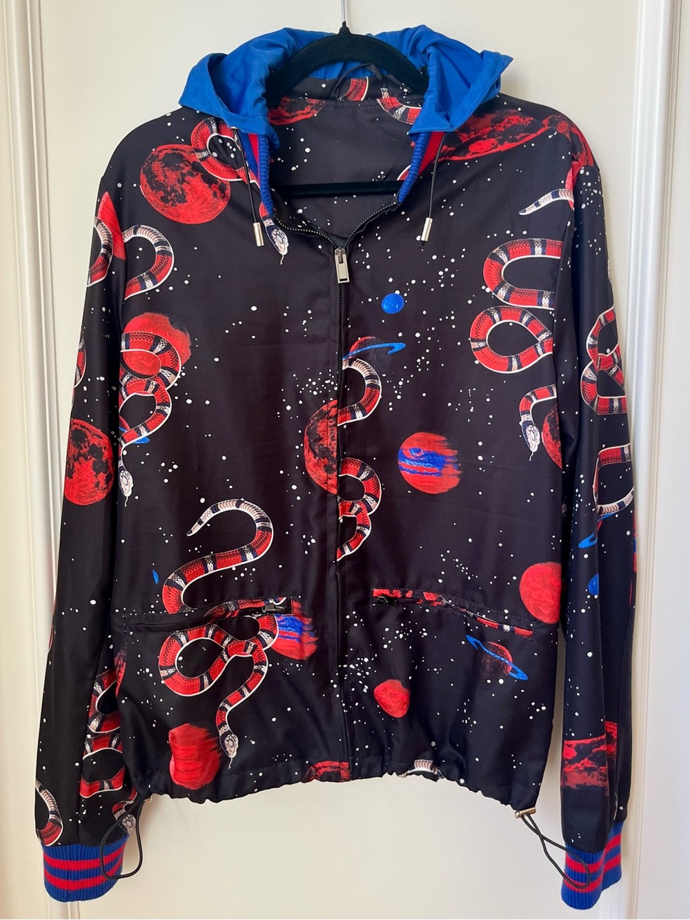Gucci-Style Space Snake Bomber Jacket With Detachable Hood Men’s Size Large